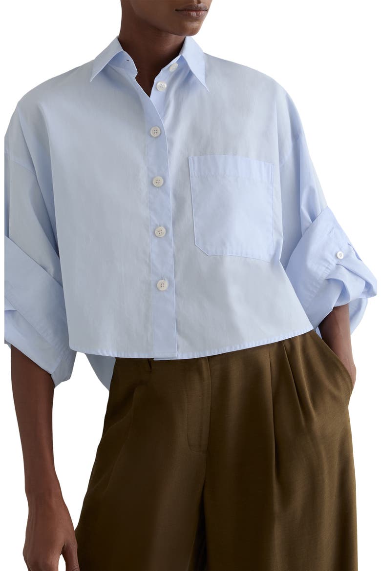 Solenge Boxy Cotton Button-Up Shirt, Alternate, color, BLUE