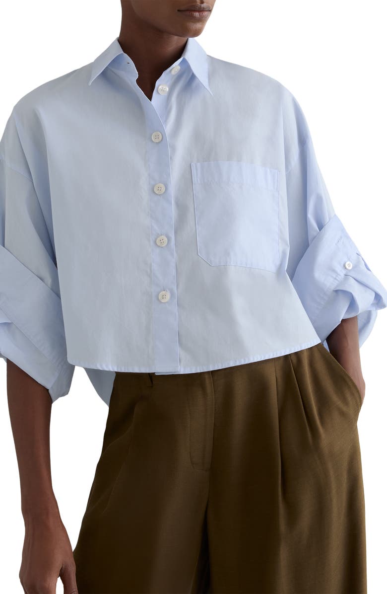 Reiss Solenge Boxy Cotton Button-Up Shirt, Alternate, color, Blue