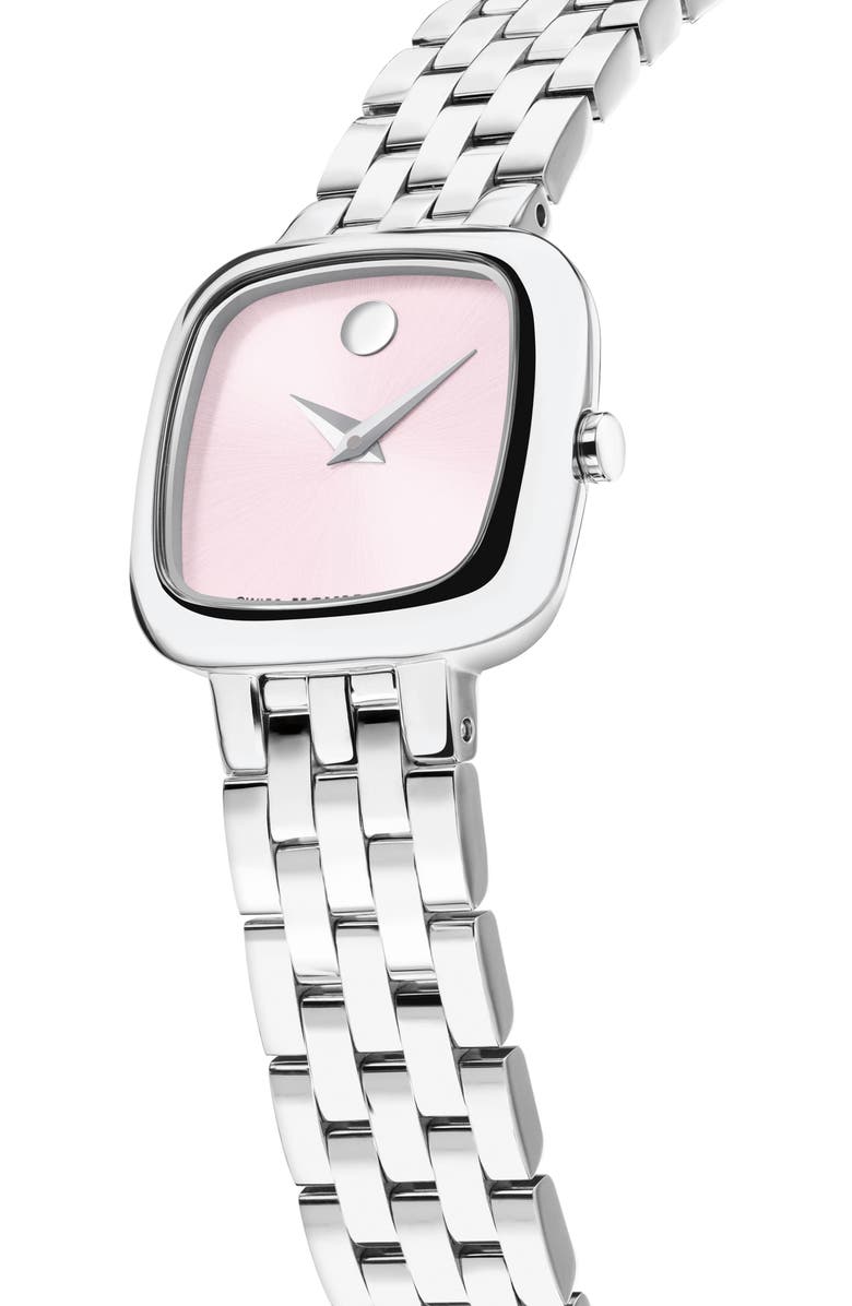 Movado Museum Classic Cushion Case Bracelet Watch, 20mm x 22mm, Alternate, color, Pink/ Silver