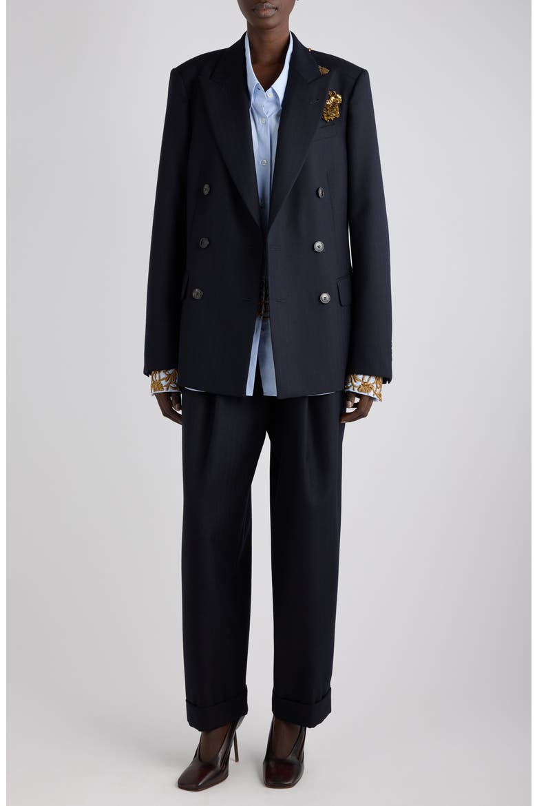 Barrysta Embroidered Herringbone Wool Jacket, Alternate, color, NAVY