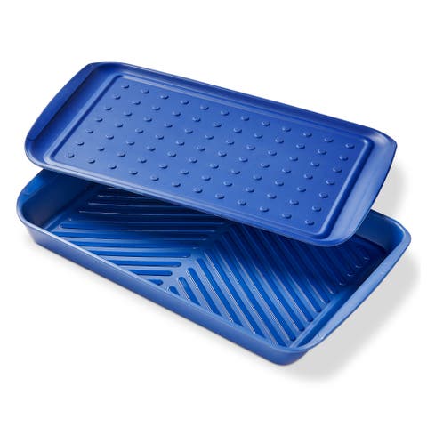 Melmn Grill Marinade & Prep Tray S/2 Blue Melamine Summer