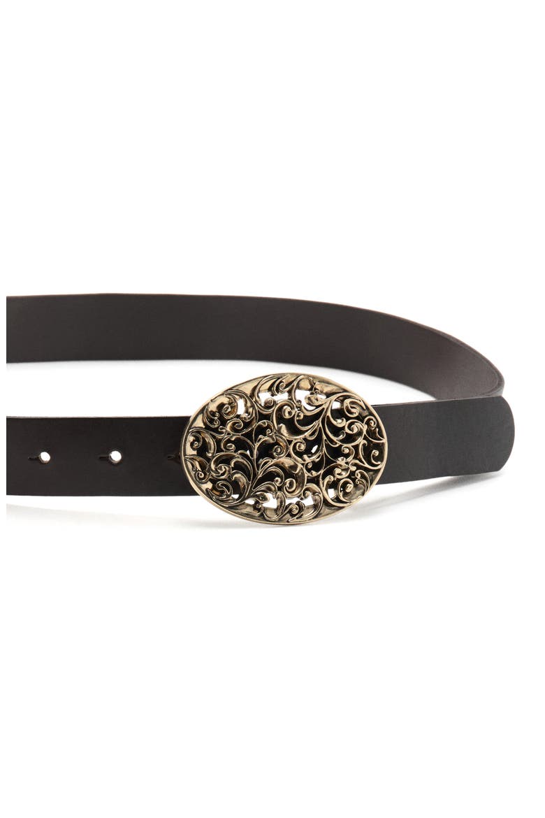 Engraved Buckle Leather Belt, Alternate, color, CHOCOLATE