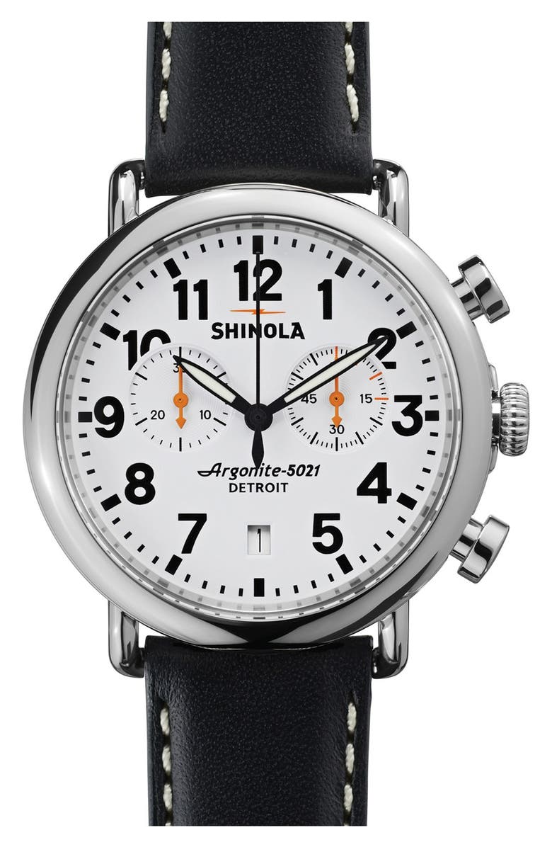 Shinola 'The Runwell Chrono' Leather Strap Watch, 41mm, Main, color, 