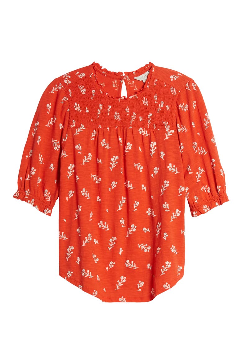 Smocked Yoke Top, Alternate, color, RED MULTI