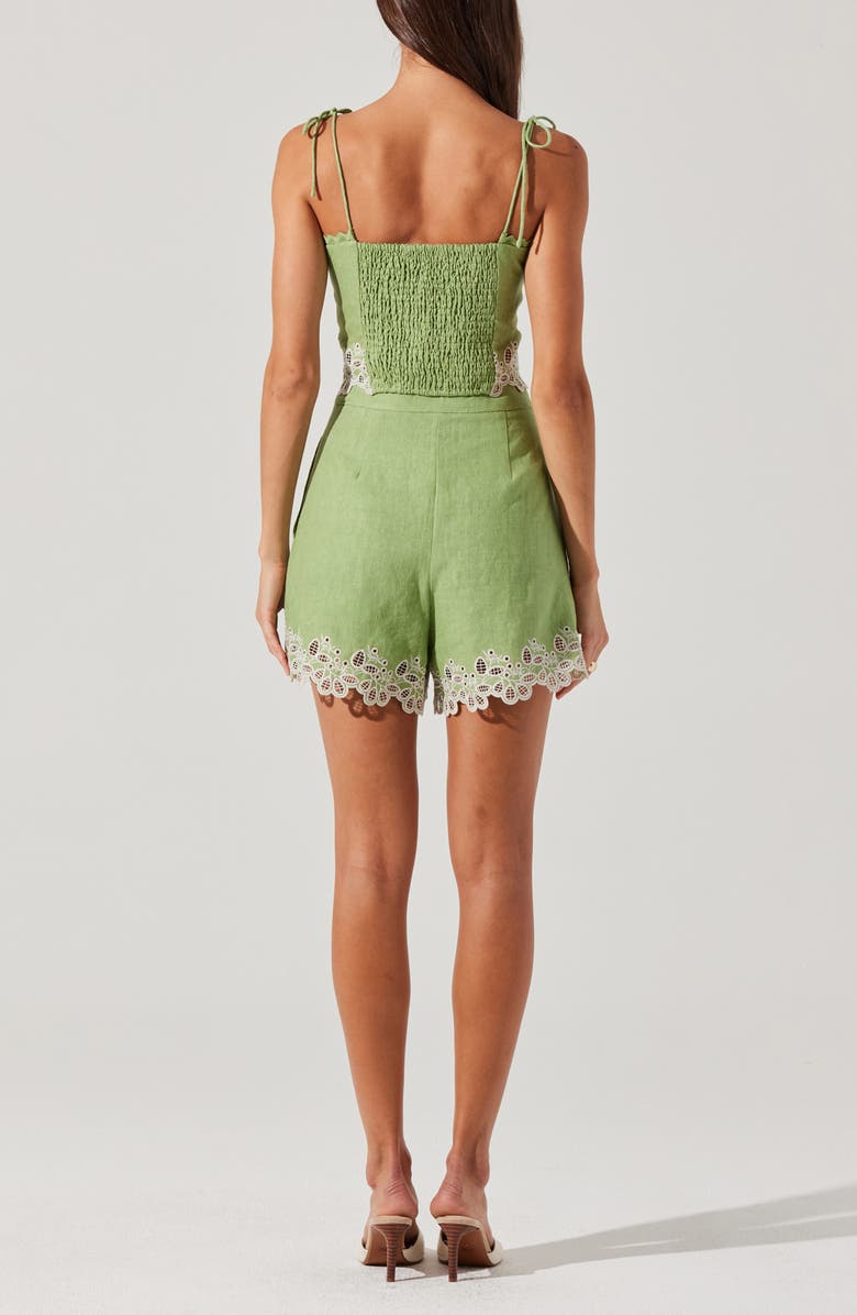 ASTR the Label Kiya Eyelet Hem Linen Shorts, Alternate, color, Avocado