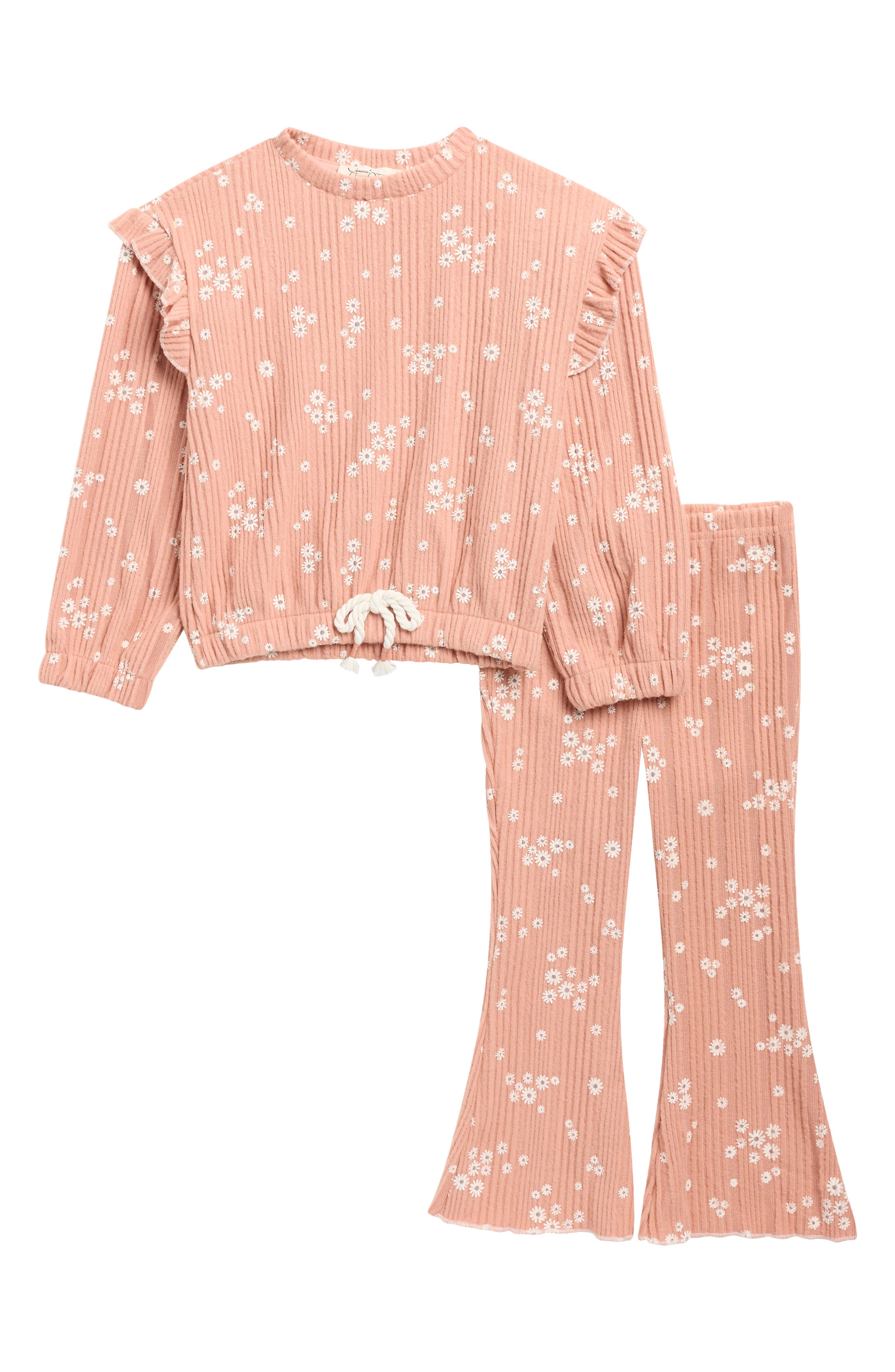 Print Hacci Long Sleeve Top & Flare Leggings Set