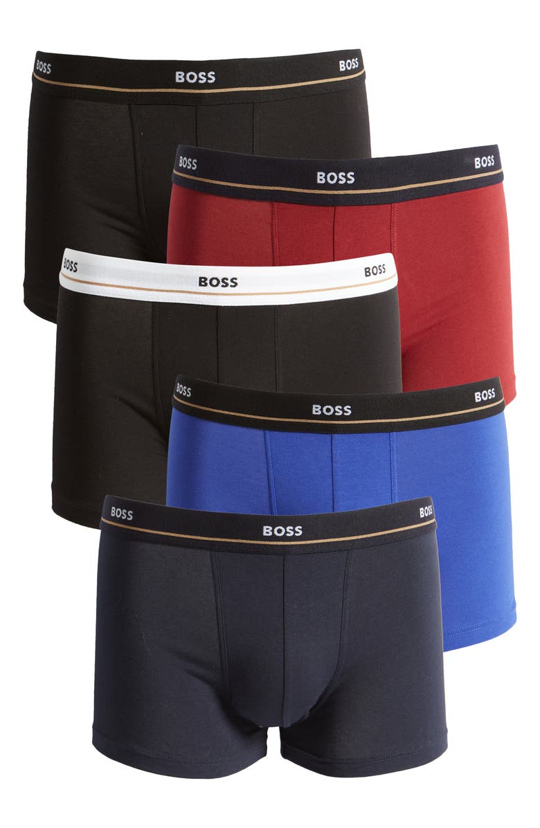 BOSS Assorted 5-Pack Essential Cotton Stretch Jersey Trunks, Alternate, color, 