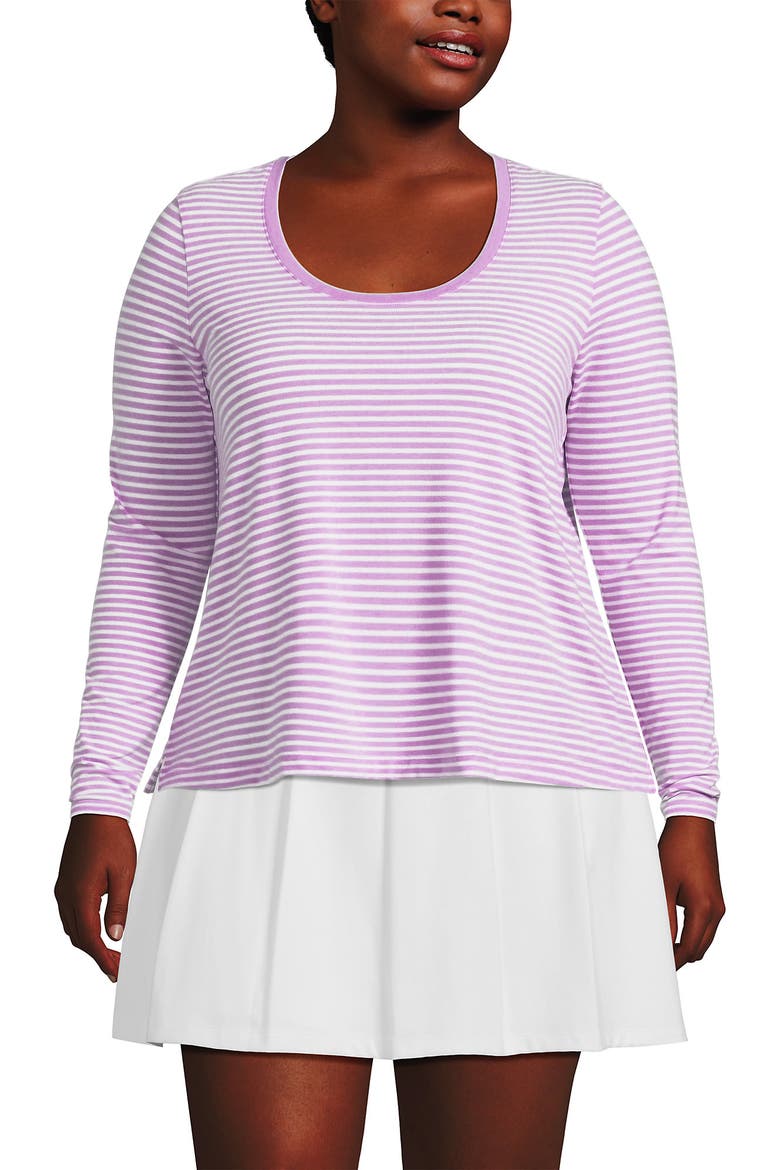 Power Performance Long Sleeve Scoopneck Tee, Alternate, color, Wild Lilac/White Mini Stripe