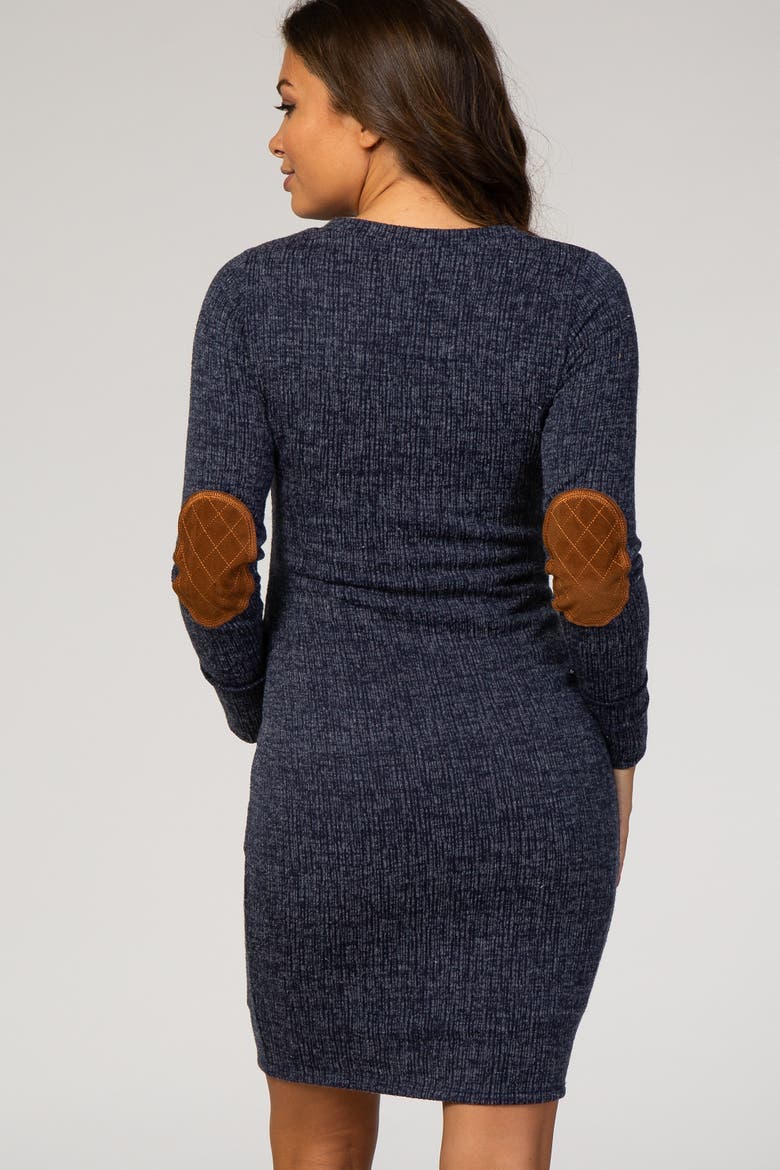 Suede Elbow Patch Sleeve Maternity Dress, Alternate, color, Navy Blue