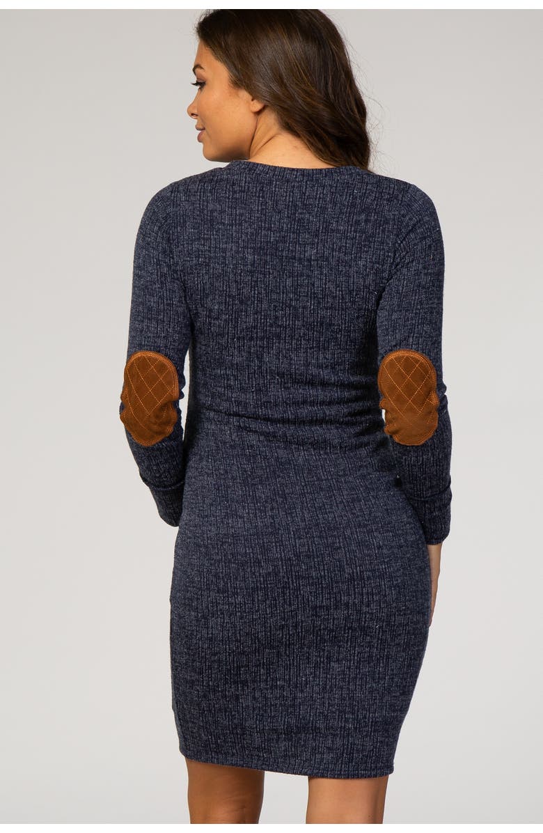 PinkBlush Suede Elbow Patch Sleeve Maternity Dress, Alternate, color, Navy Blue