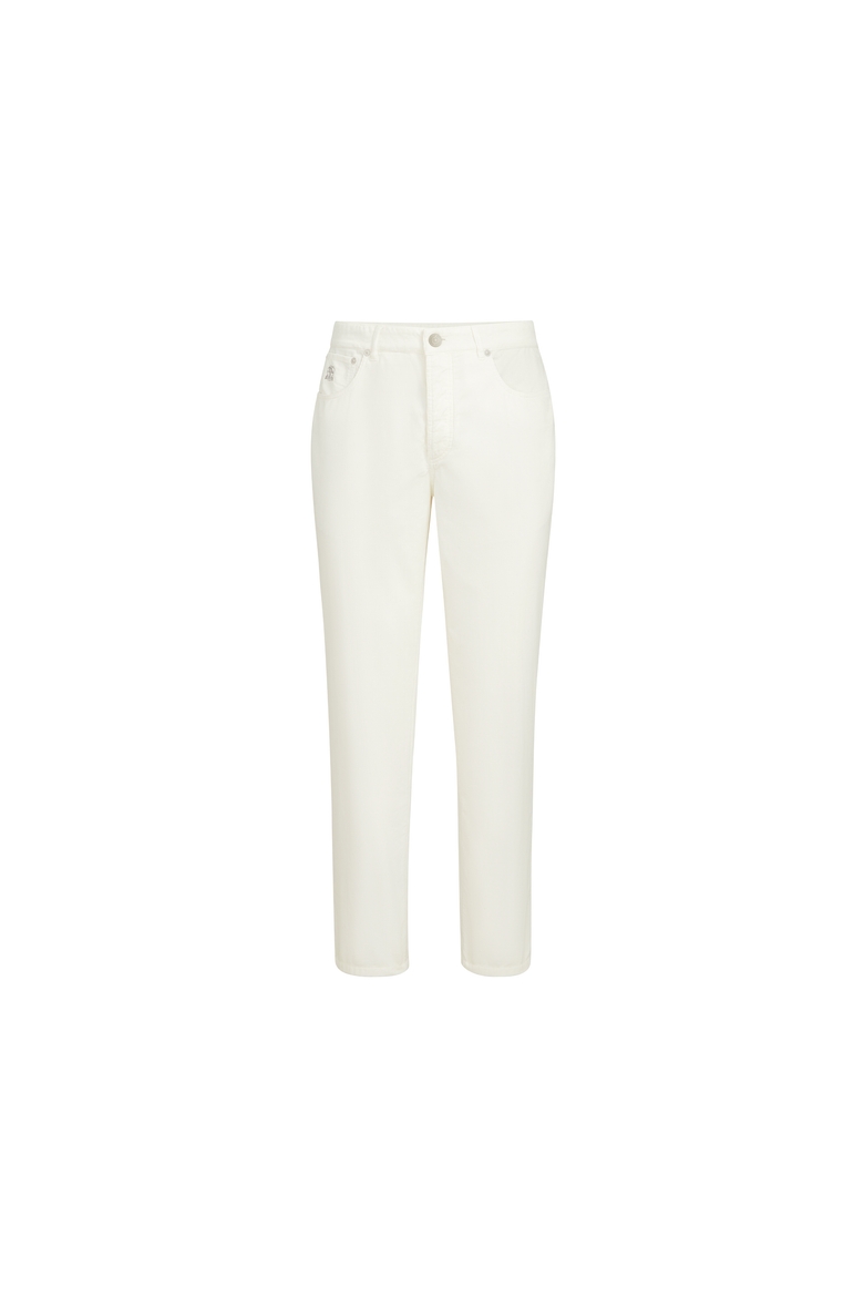 Garment-dyed  five-pocket Italian fit trousers in cotton narrow wale corduroy, Alternate, color, Snow