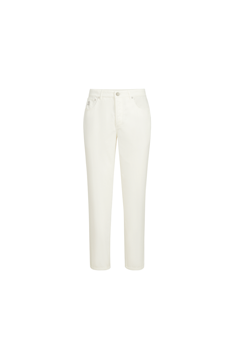 Brunello Cucinelli Garment-dyed five-pocket Italian fit trousers in cotton narrow wale corduroy, Alternate, color, Snow