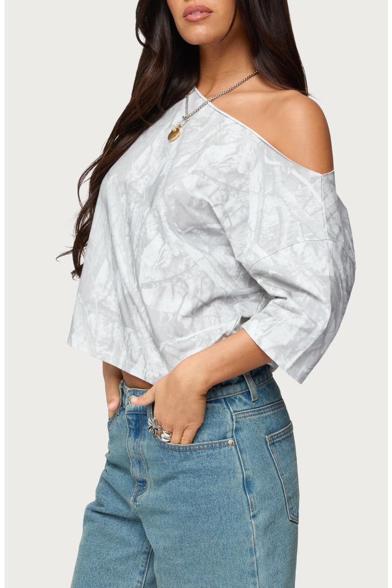 Davida Camo Off the Shoulder Top, Alternate, color, GRAY