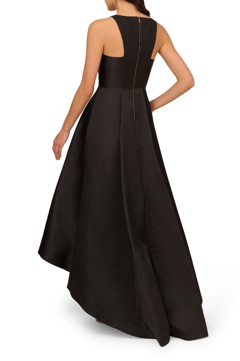 Mikado High/Low Sleeveless Gown, Alternate, color, BLACK