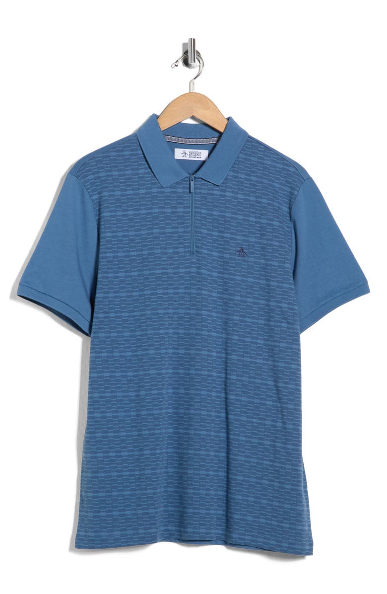 Original Penguin Jacquard Quarter Zip Polo, Main, color, Blue