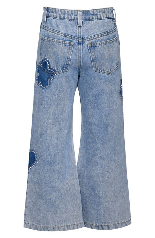 Hannah Banana Kids' Heart Patch Wide Leg Jeans In Blue
