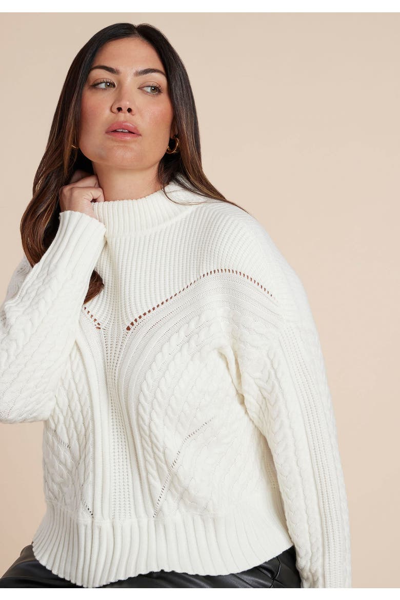 Cableknit Funnelneck Sweater, Alternate, color, JET STREAM