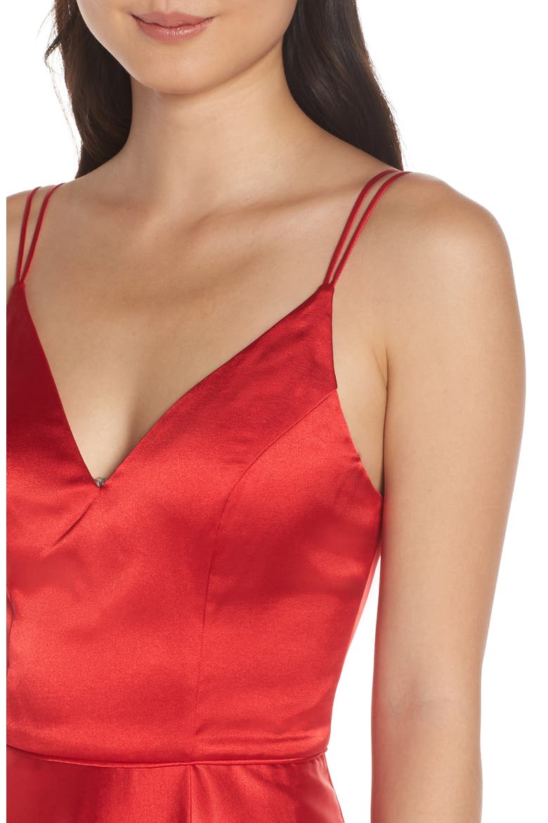 Double Strap Satin Evening Gown, Alternate, color, RED