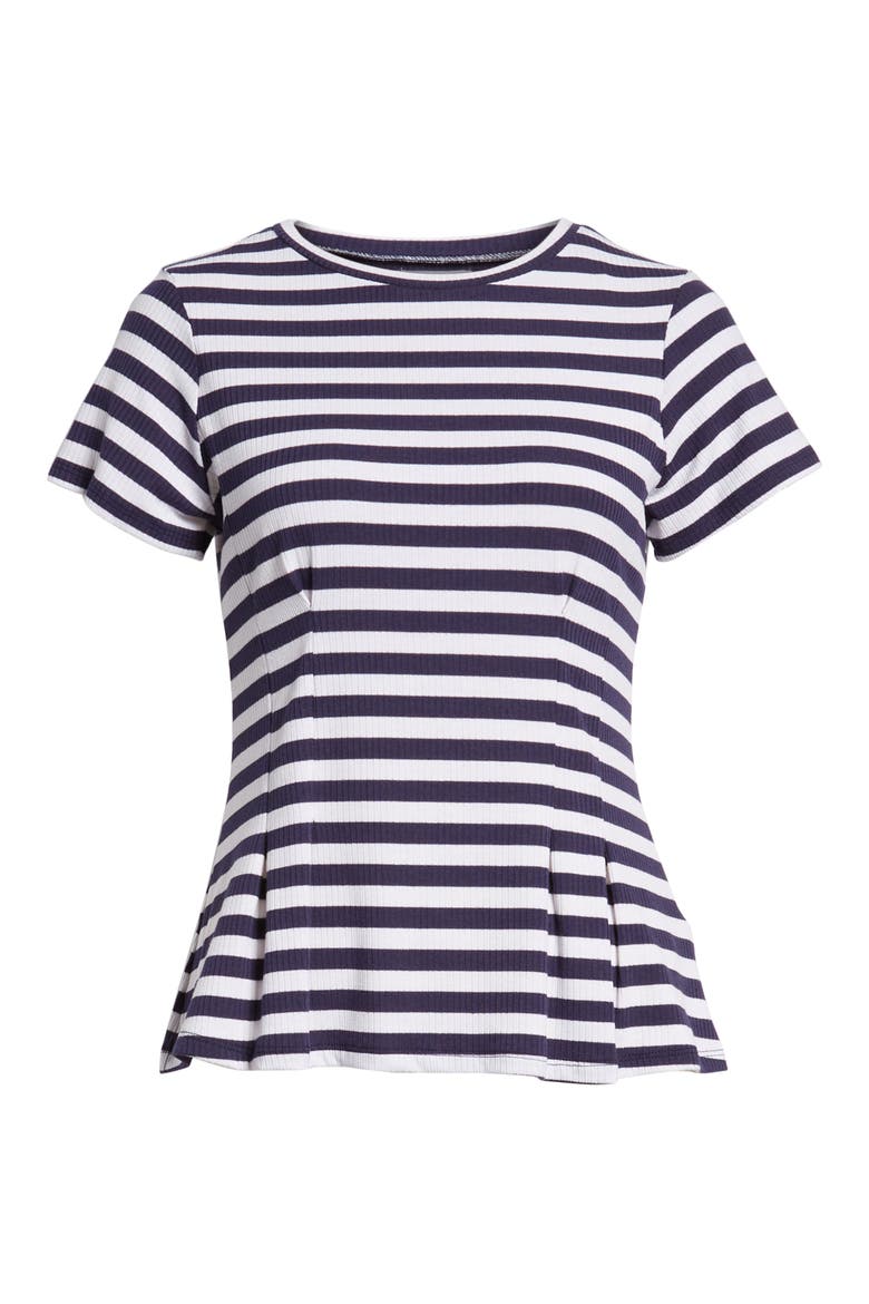 Stripe Peplum Tee, Alternate, color, NAVY/ WHITE STRIPE