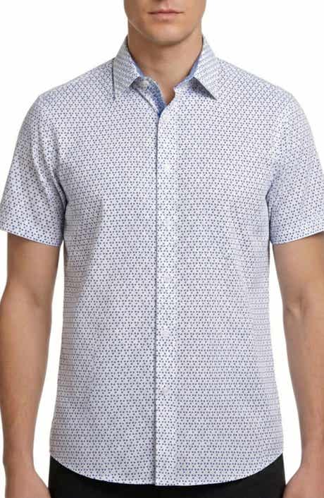 Report Collection Dot Print Short Sleeve Stretch Button-Up Shirt