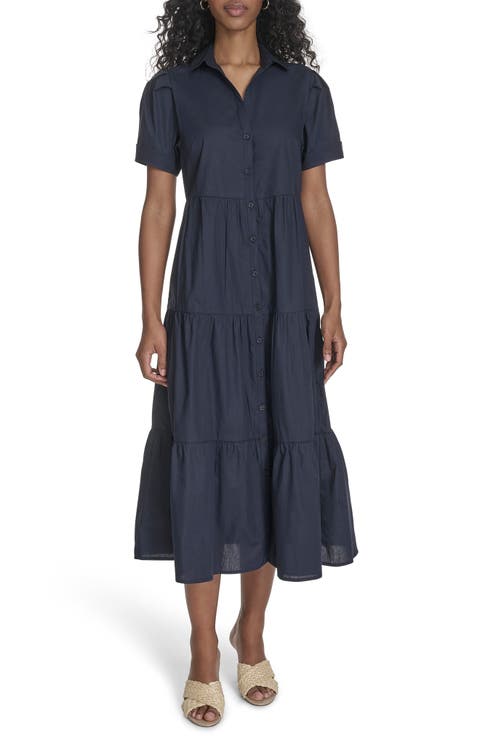 Short Sleeve Cotton Tiered Maxi Dress