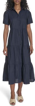 Calvin Klein Short Sleeve Cotton Tiered Maxi Dress