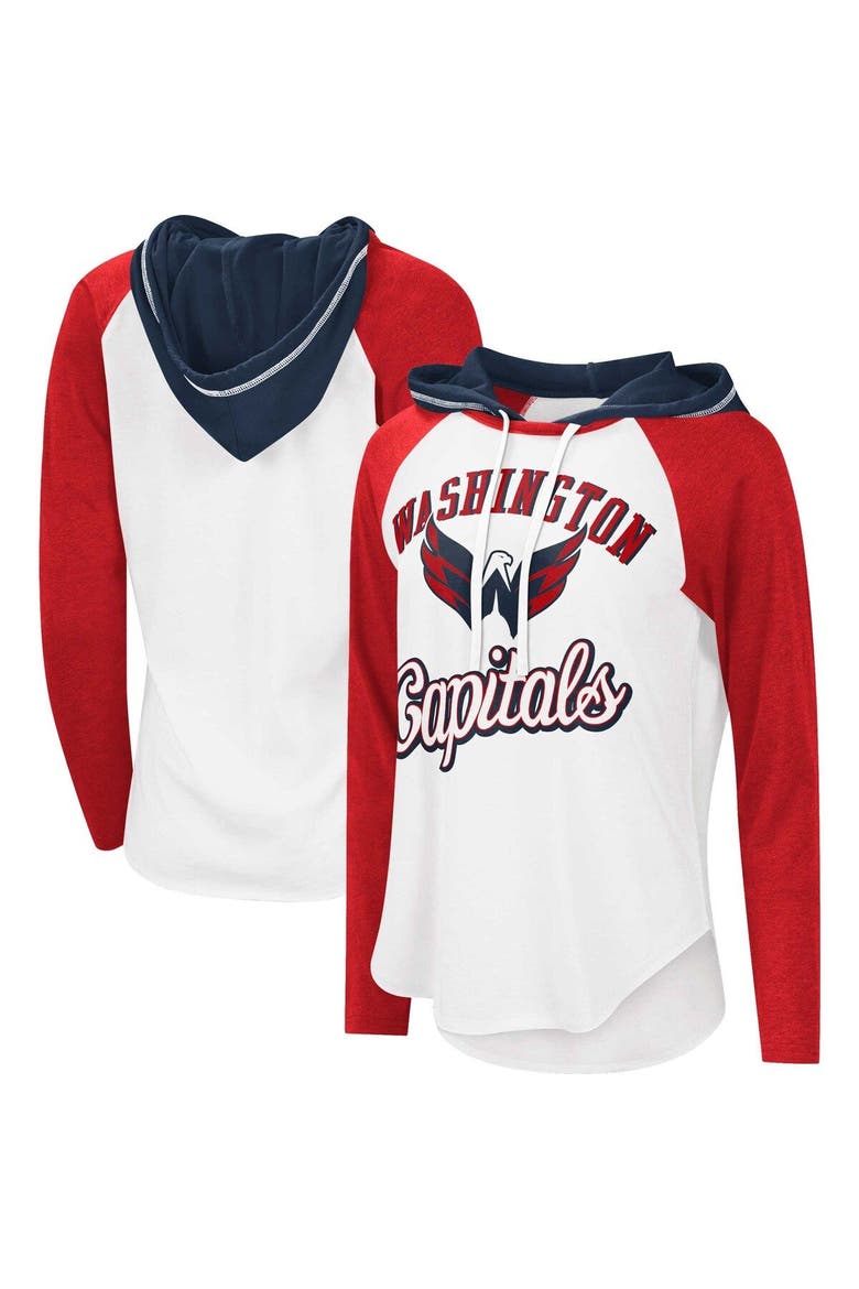 Women's G-III Sports by Carl Banks White/Heather Red Washington Capitals MVP Raglan Lightweight Hooded T-Shirt, Main, color, White