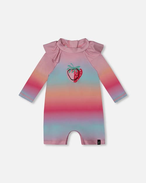 Deux Par Deux Baby Girl's Long Sleeve One-piece Rashguard Pink, Orange, And Turquoise In Multi
