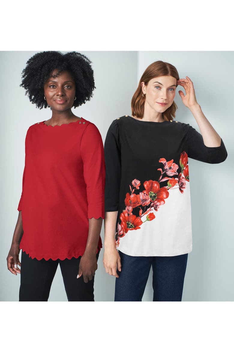 Scallop Boatneck Tunic, Alternate, color, CLASSIC RED