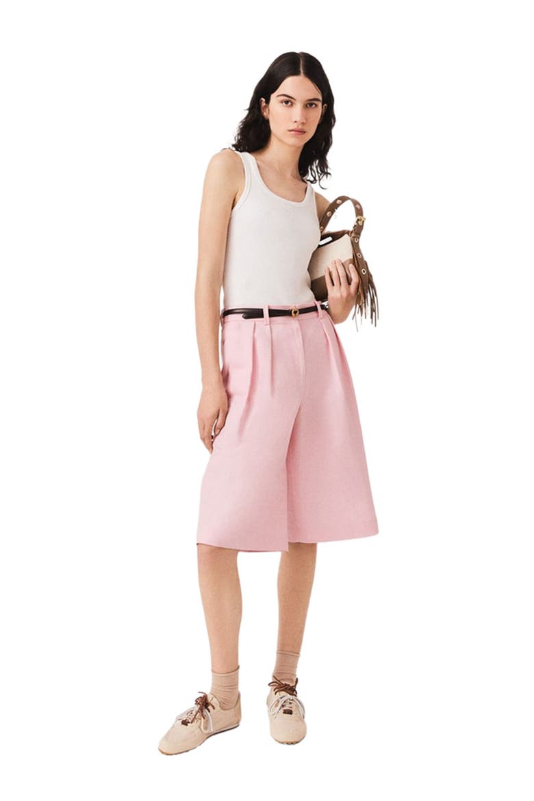 Pleated linen blend Bermuda shorts, Alternate, color, Pink
