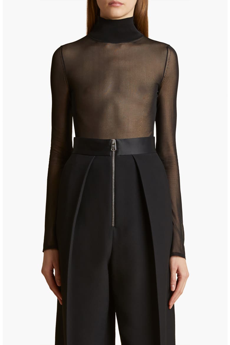 Tallin Sheer Turtleneck Bodysuit, Main, color, BLACK