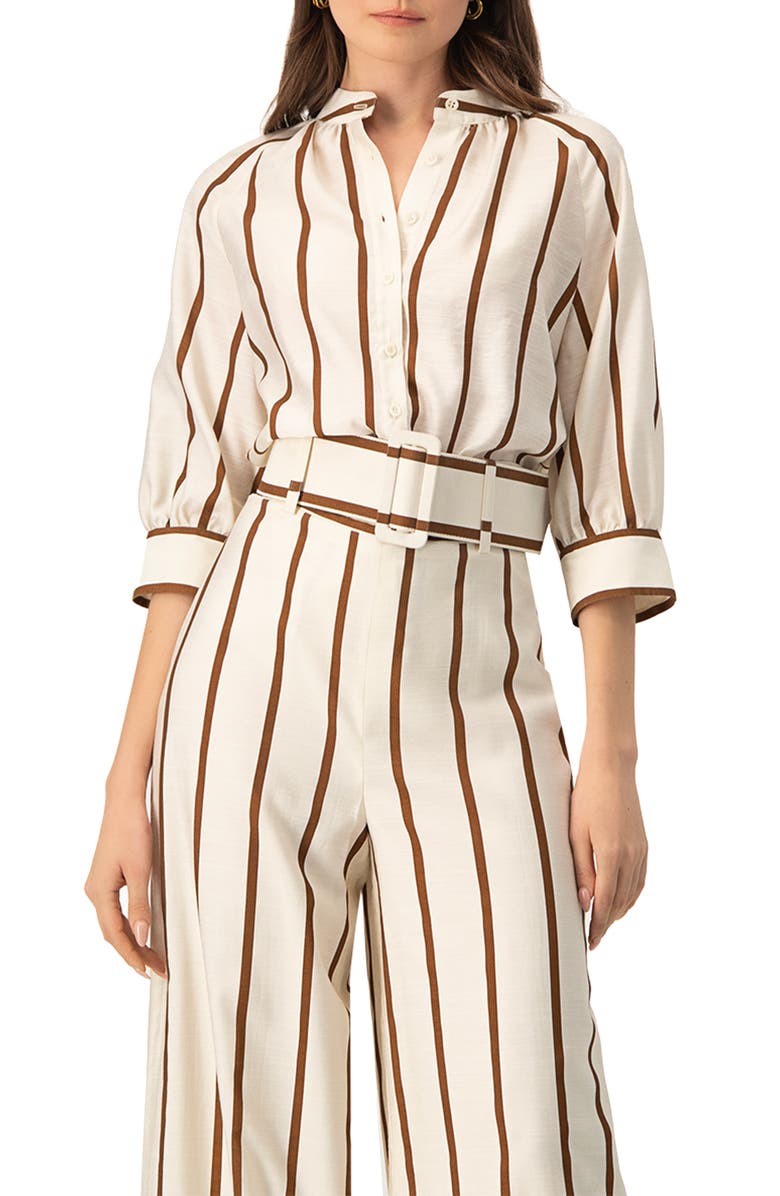 IVONNE Striped Mandarin Collar Shirt, Main, color, 
