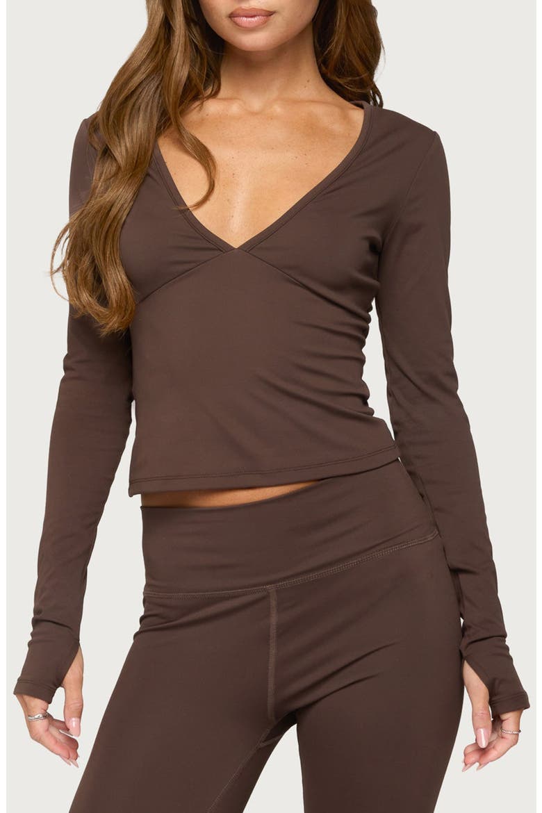 Seana V-Neck Long Sleeve Performance Top, Main, color, BROWN