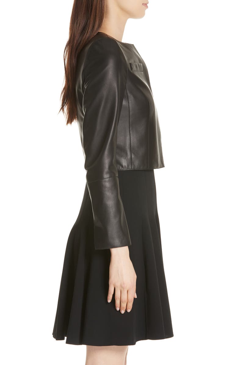 Akris 'Hasso' Leather Crop Jacket, Alternate, color, Black