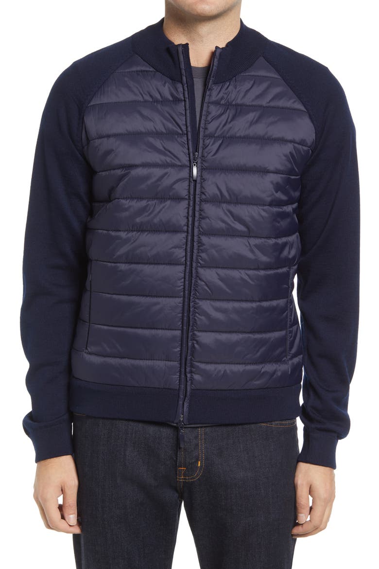Lantana Mix Media Quilted Wool Blend Jacket, Alternate, color, NAVY