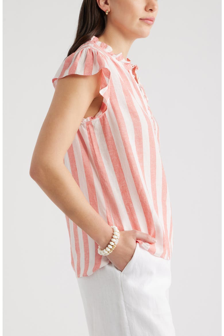 Flutter Sleeve Popover Top, Alternate, color, PINK- CORAL CABANA STRIPE
