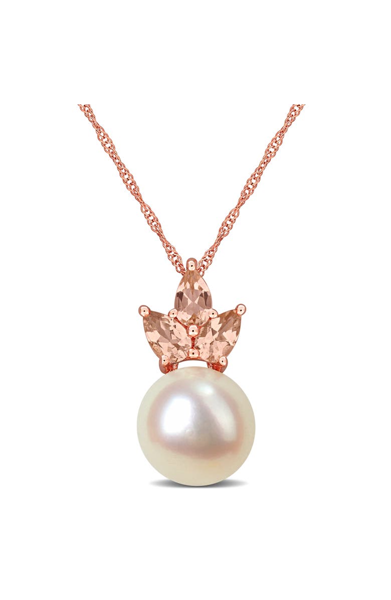 Julianna B. Cultured Pearl & Morganite Pendant Necklace 14k, Main, color, Rose Gold