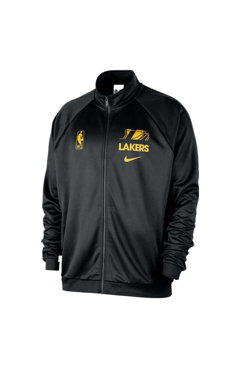 Nike Men's Nike Black Los Angeles Lakers Courtside Pique Club Full-Zip Track Jacket, Alternate, color, Black