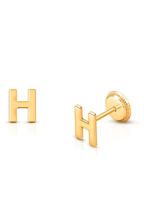 14K Gold Initial Studs Screw Back Earrings