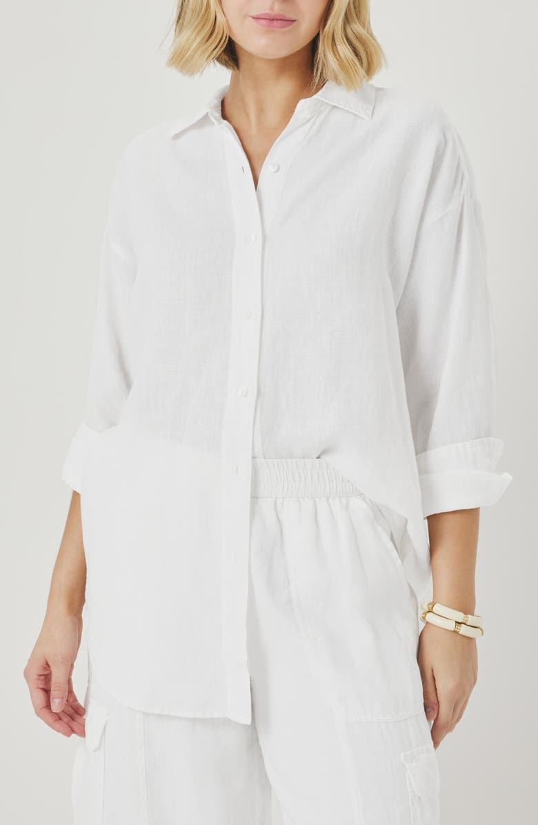 Splendid Stella Linen Button-Up Shirt, Main, color, White