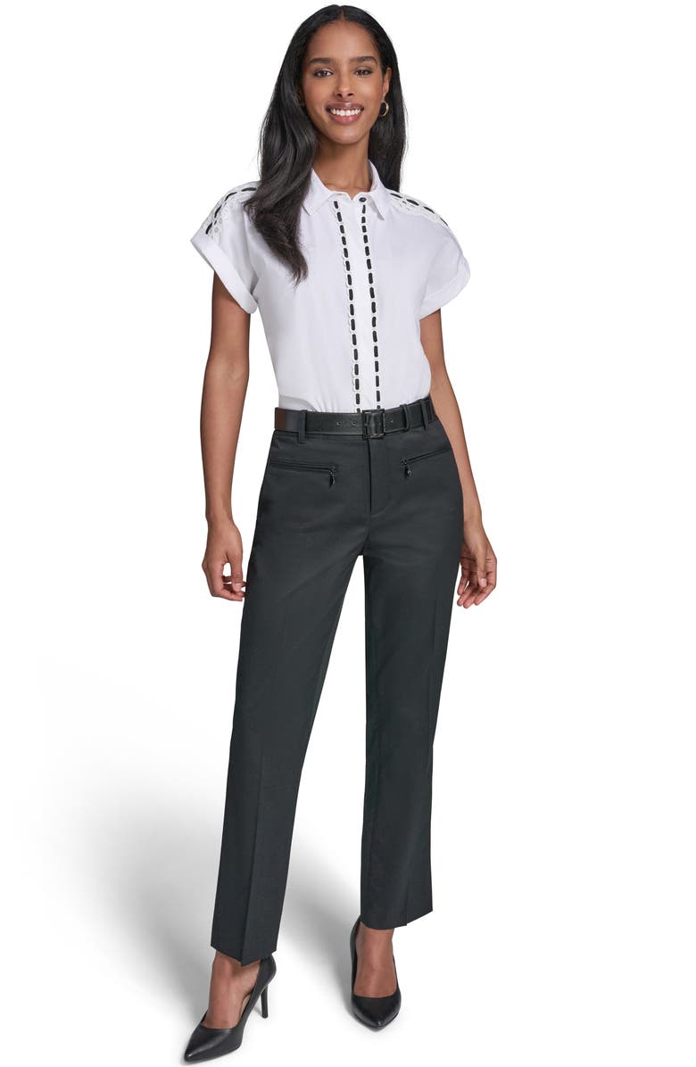KARL LAGERFELD PARIS Mid Rise Belt Pants, Alternate, color, 