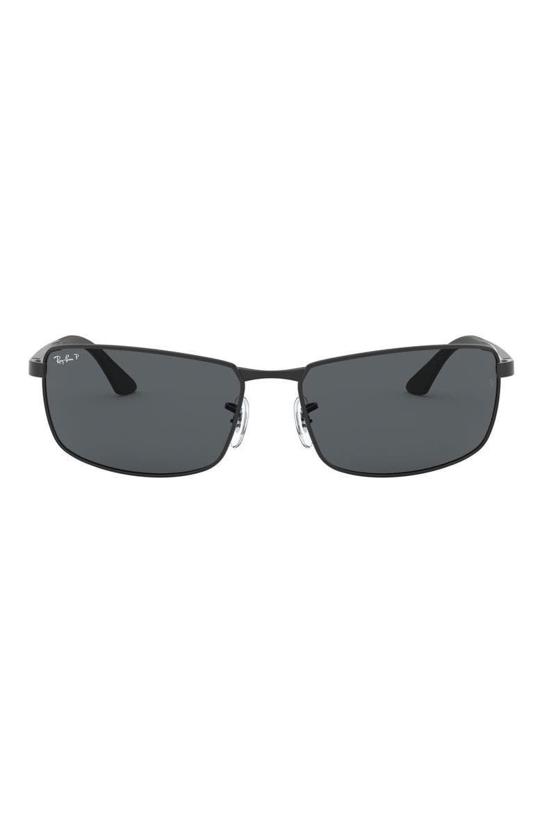 61mm Polarized Rectangle Sunglasses, Main, color, GREY POLAR