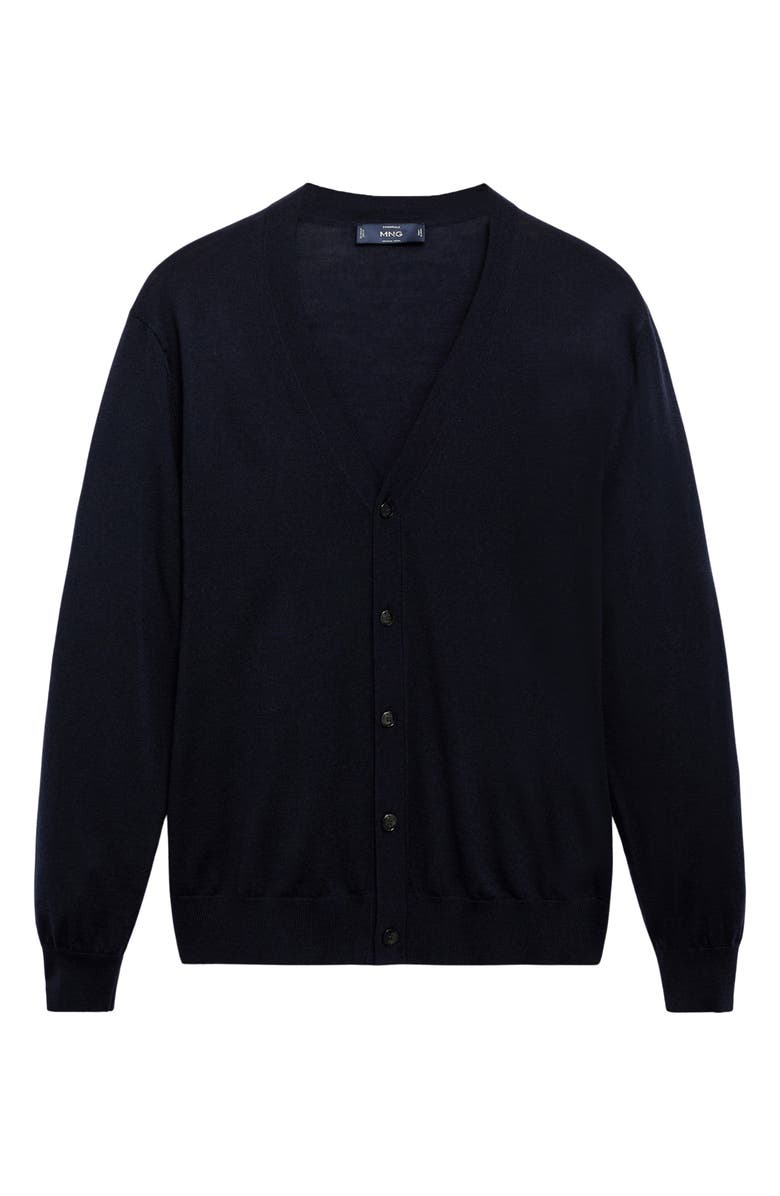 MANGO Solid Wool Cardigan, Alternate, color, Navy