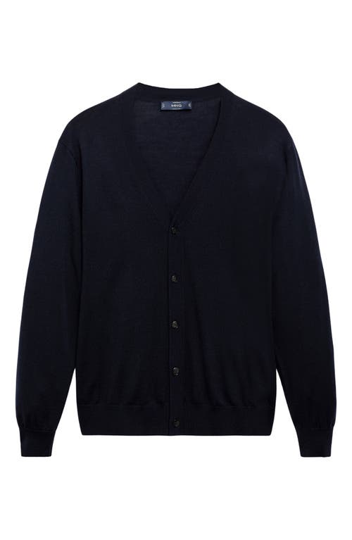 Mango Solid Wool Cardigan In Blue