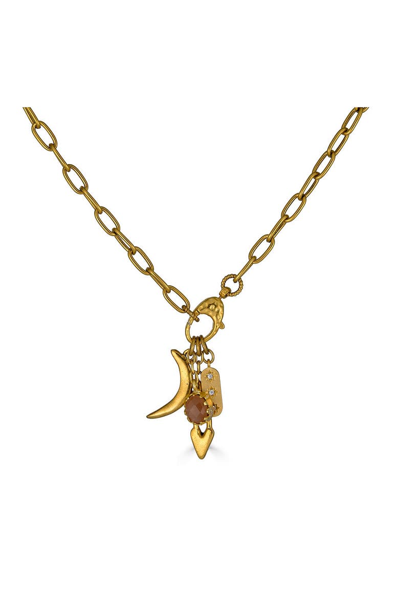 Peach Moonstone Talisman Drop Necklace, Alternate, color, Gold