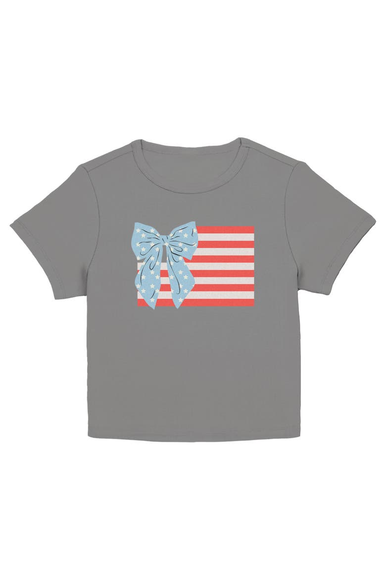 Junior's Bow Bars and Stars Short Sleeve Baby T-Shirt, Main, color, Charcoal