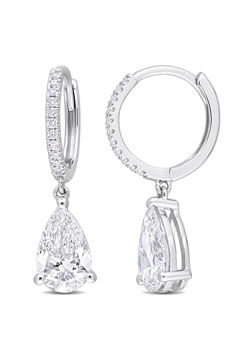 Lab-Grown Diamond Pear Dangle Huggie Earrings 14k, Main, color, White Gold