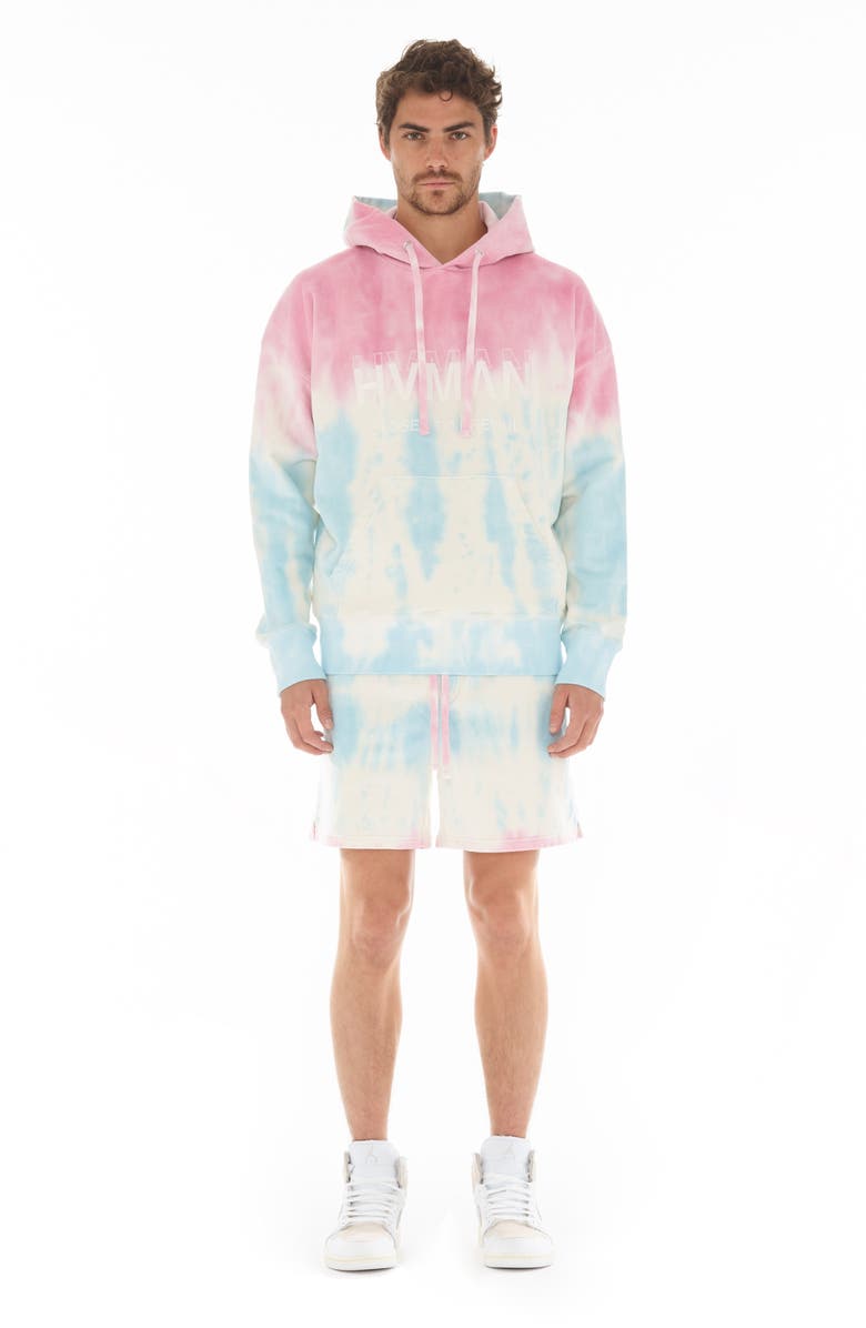 HVMAN Pullover Logo Hoodie, Alternate, color, Pink Tye Dye