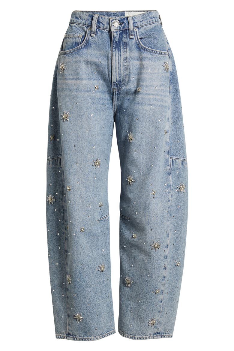 Charlie Flower Crystal High Waist Ankle Barrel Jeans, Alternate, color, BAND JEWEL