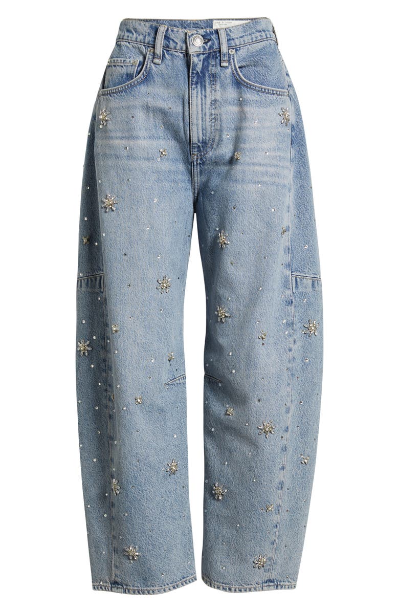 rag & bone Charlie Flower Crystal High Waist Ankle Barrel Jeans, Alternate, color, Band Jewel